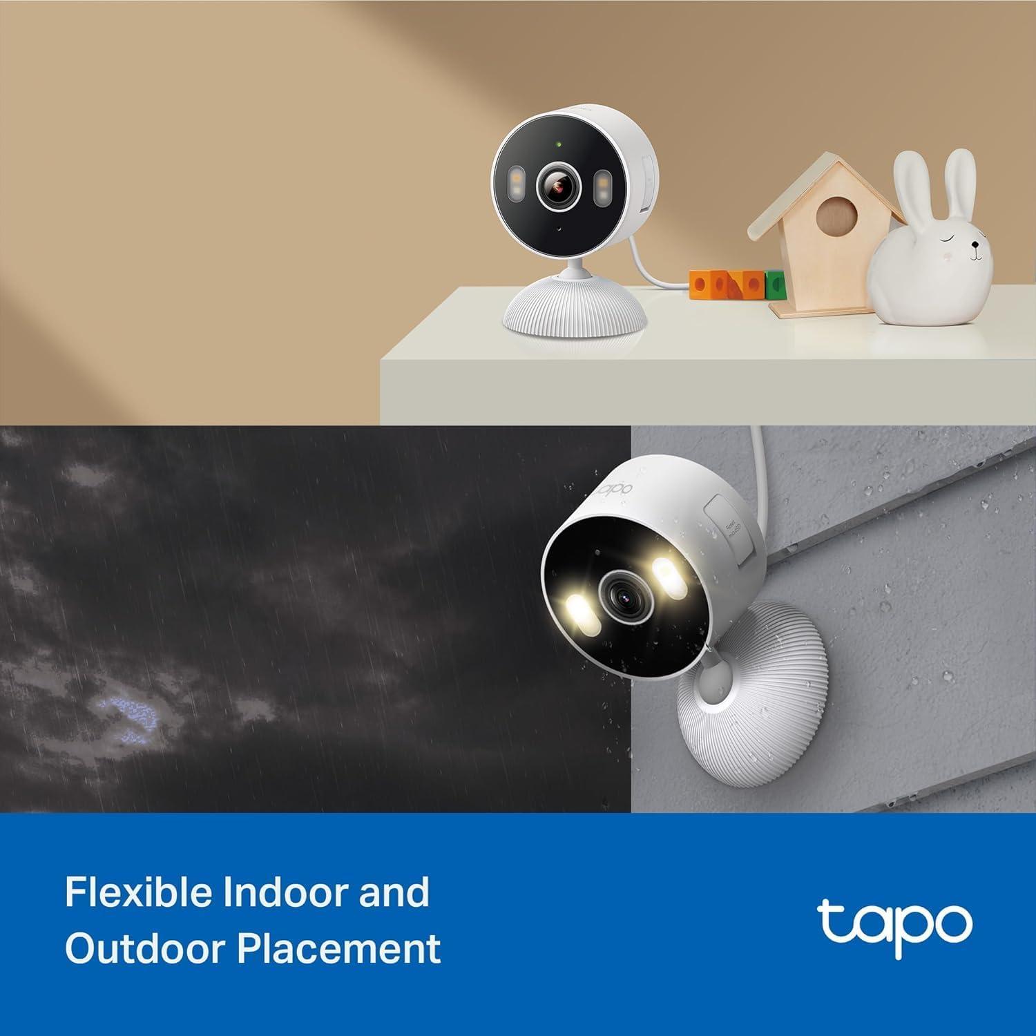 imageTapo 2K 3MP IndoorOutdoor Security Camera  Free PersonMotionBaby Cry Detection Color Night Vision IP65 Weatherproof SDCloud Storage Works wAlexa ampamp Google Home HybridCamWhite