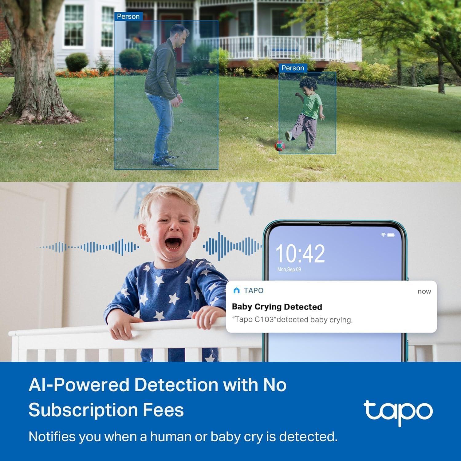 imageTapo 2K 3MP PanTilt IndoorOutdoor Security Camera Free PersonBaby Cry Detect ampamp Motion Track 360 Pan Color Night Vision SDCloud Storage Works wAlexa ampamp Google Home HybridCam 360 BlackBlack