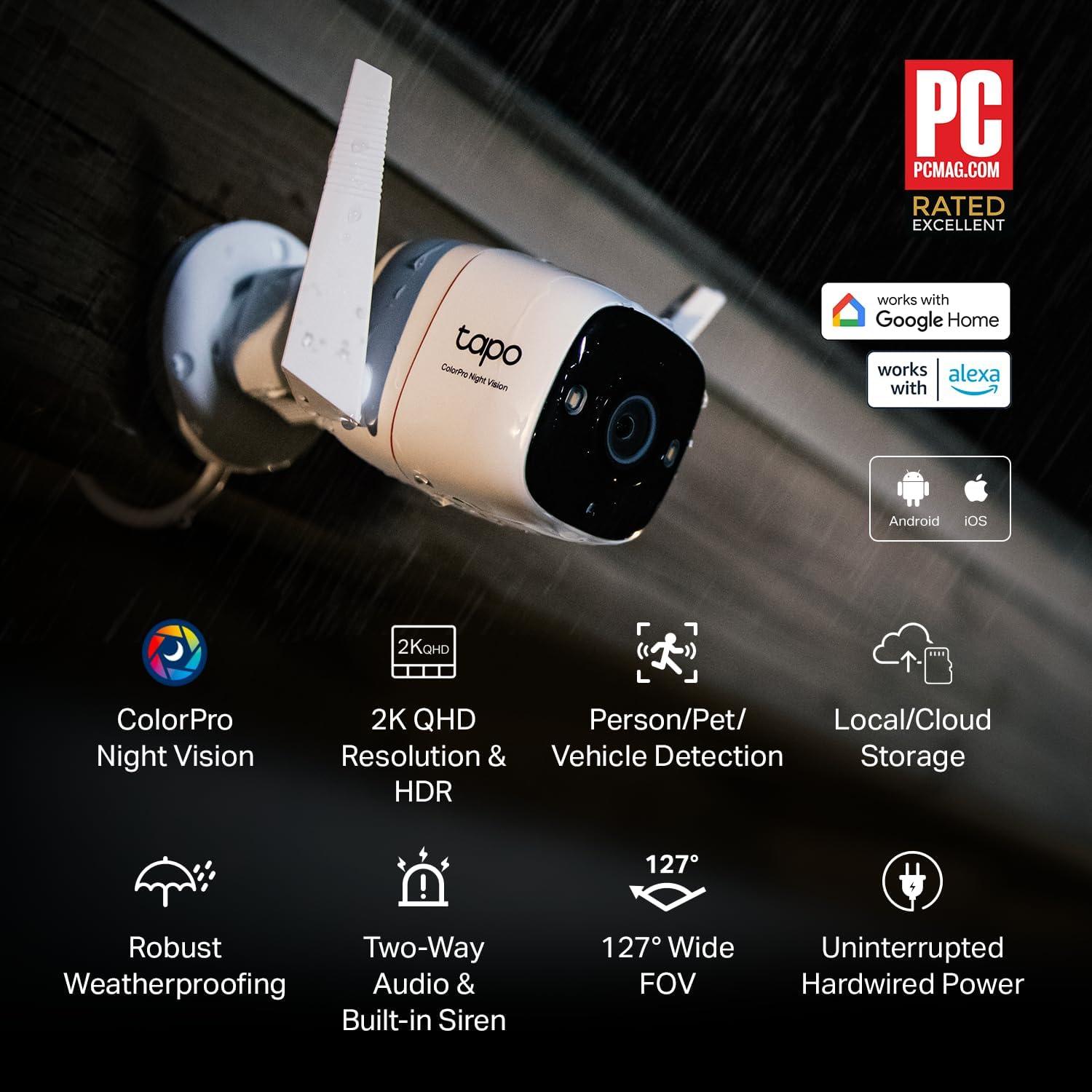 imageTapo TPLink 2K QHD Security Camera Outdoor Wired Starlight Sensor for Color Night Vision Free AI Detection Builtin Siren CloudSD Card Storage Works with Alexa ampamp Google Home C320WS2K QHD  ColorPro Night Vision