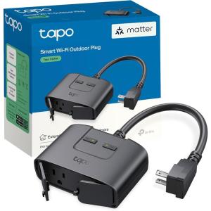imageTPLink Tapo Matter Outdoor Smart Plug 2 Individual outlets IP65 Weather Resistance Works with Apple Home Alexa Google Home Long WiFi Range 24G WiFi Only ETL CertifiedTapo P400MSmart Plug