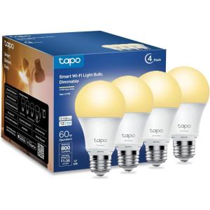 imageTapo TPLink Smart Light Bulbs 800 Lumens 60W Equivalent 2700K Soft Warm White LED Bulb Dimmable Compatible with Alexa and Google Home No Hub Required A19 E26 L510E 4Pack800lm 2700k Warm White