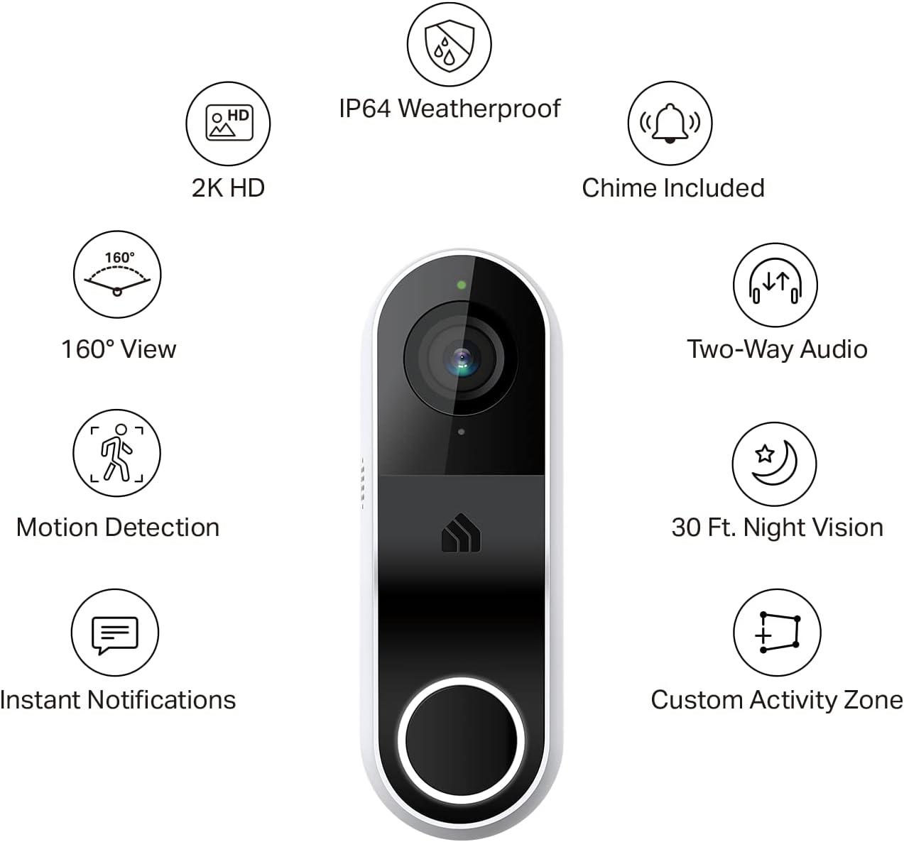 imageKasa Smart Video Doorbell Camera Hardwired wChime 2K Resolution Alwayson Power Night Vision 2Way Audio RealTime Notification Cloud ampamp SD Card Storage Works wAlexa ampamp Google Home KD110